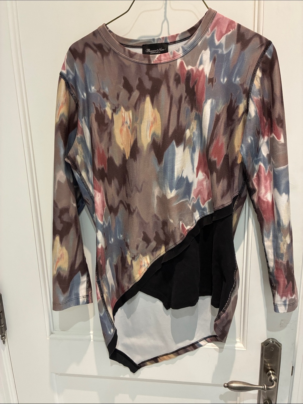 Bianco Nero Pleated Asymmetric Long Sleeve Top in Multi-Color ⭐️